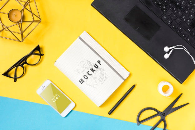 Desk With Laptop And Notebook Psd