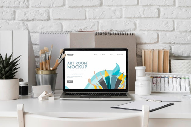 Desk With Laptop Psd