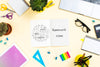 Desk With Office Tools Mock-Up Psd