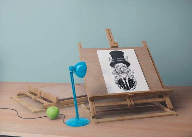 Desk With Painting Support And Sketch Psd