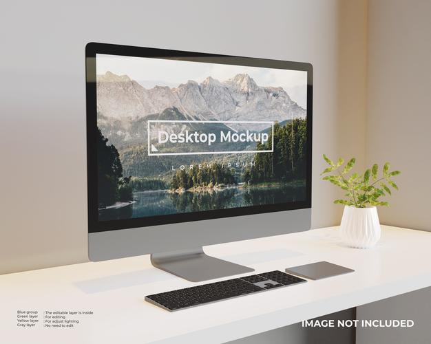 Desktop Mockup Left View Psd