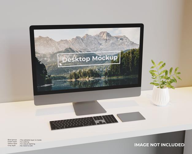 Desktop Mockup Looks Left View Psd