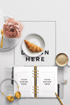 Desktop Mockup With An Agenda And Breakfast Psd