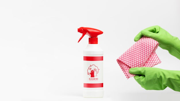 Detergent Spray And Cleaning Cloth Mock-Up Psd