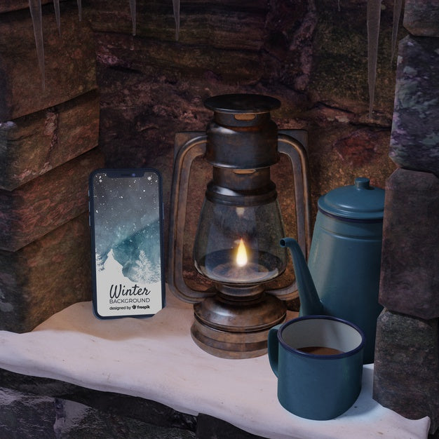 Device And Hot Tea On Kettle On Fireplace Psd