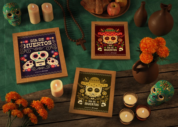Dia De Muertos Diversity Mock-Ups With Flowers And Candles Psd