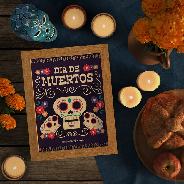 Dia De Muertos Mock-Up Surrounded By Candles Psd