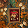 Dia De Muertos Red Mock-Up Surrounded By Candles And Flowers Psd