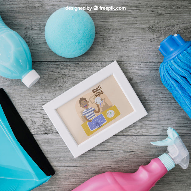 Diagonal Cleaning Mockup With Frame Psd