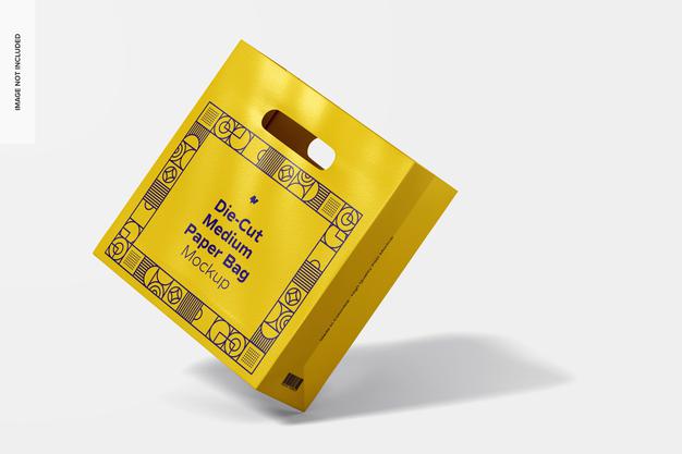 Die-Cut Medium Paper Bag Mockup, Leaned Psd