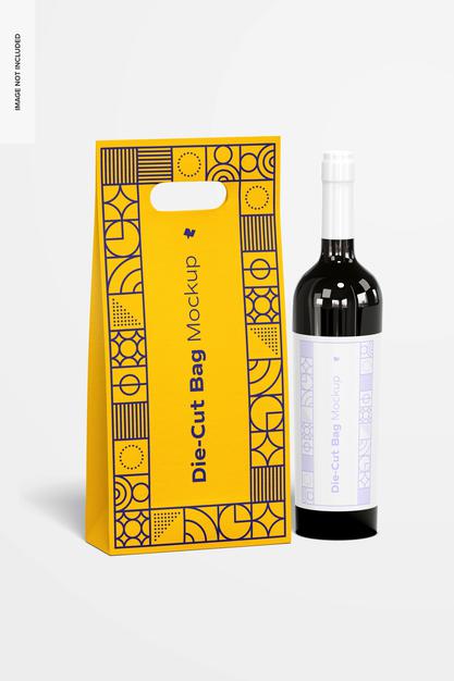 Die-Cut Tall Paper Bag Mockup, Front View Psd