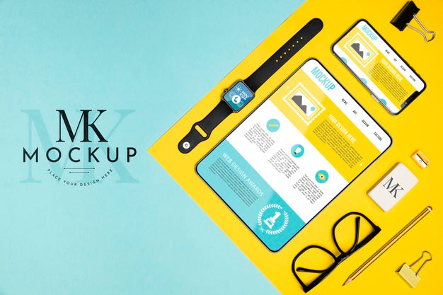 Different Devices And Pen Arrangement Top View Psd