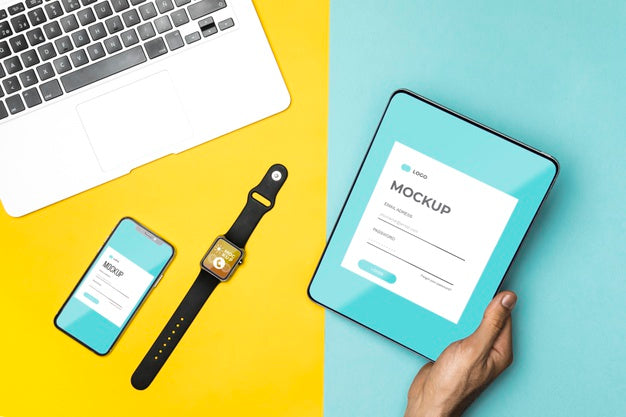 Different Devices On Desk Close-Up Psd