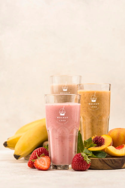Different Fruit Summer Smoothies In Glasses Front View Psd