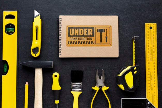 Different Repairing Tools With Notepad Mock-Up Psd