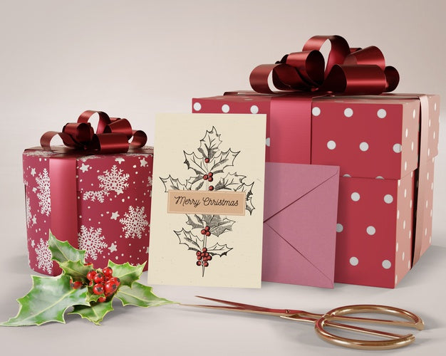 Different Sized Gifts And Card Prepared Psd