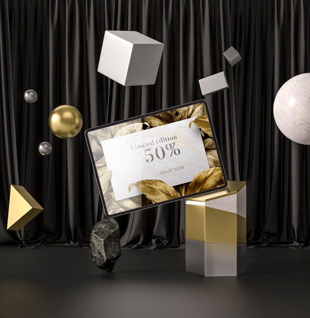 Digital Tablet With Golden Leaves Abstract Concept Psd