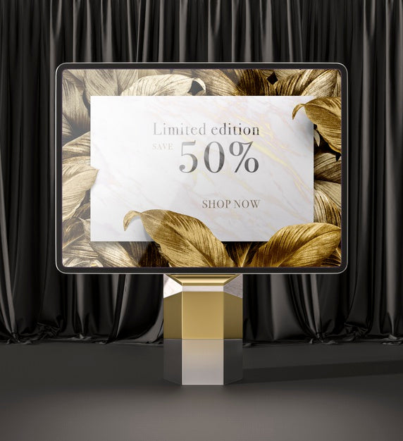 Digital Tablet With Golden Leaves Front View Psd