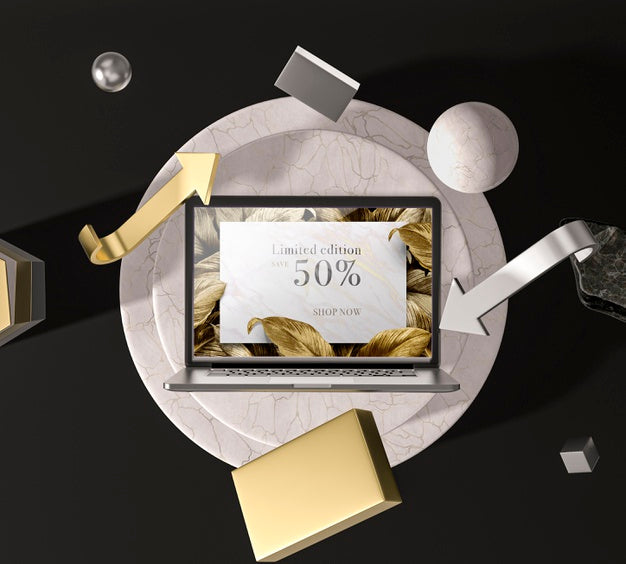 Digital Tablet With Golden Leaves Top View Psd