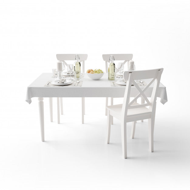 Dining Table Mockup With White Cloth And Modern Chairs Psd
