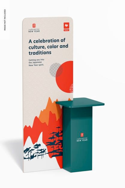 Display Stand With Table Mockup, Perspective View Psd