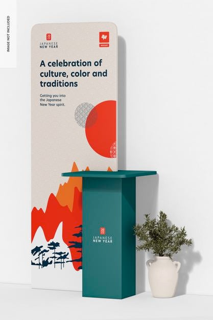 Display Stand With Table With Plant Mockup Psd