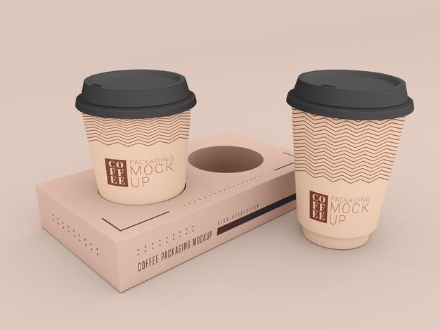 Disposable Coffee Cup With Box Mockup Psd
