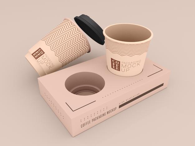 Disposable Coffee Cup With Box Mockup Psd