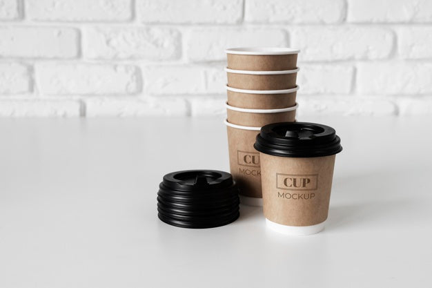 Disposable Coffee Shop Elements Arrangement Psd