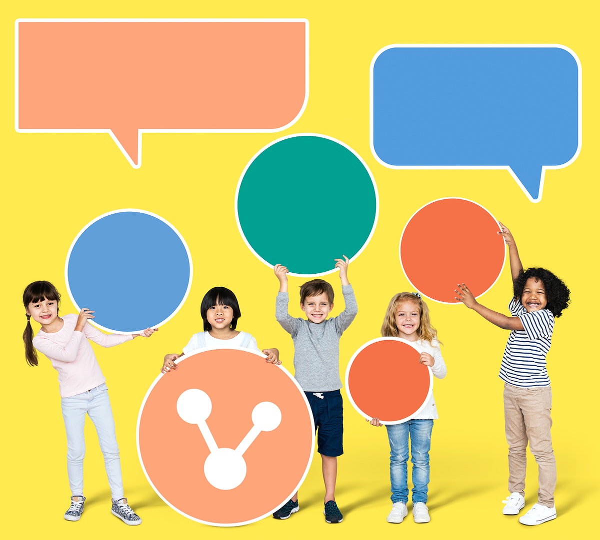 Diverse Children With A Sharing Icon