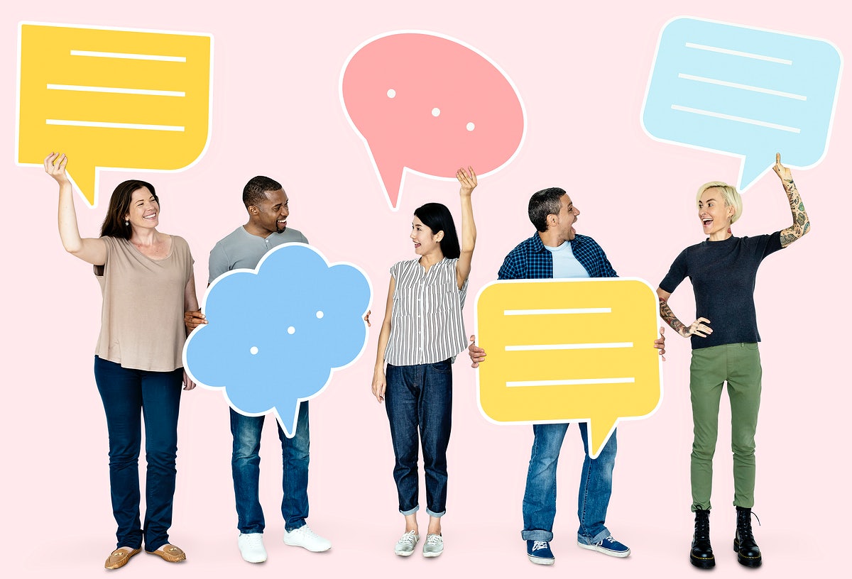 Diverse People Holding Speech Bubbles