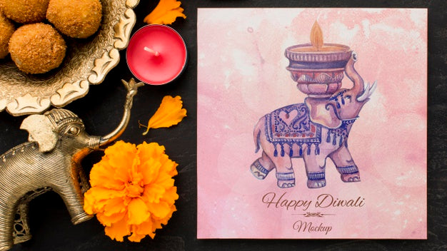 Diwali Festival Holiday Flowers And Elephant Psd