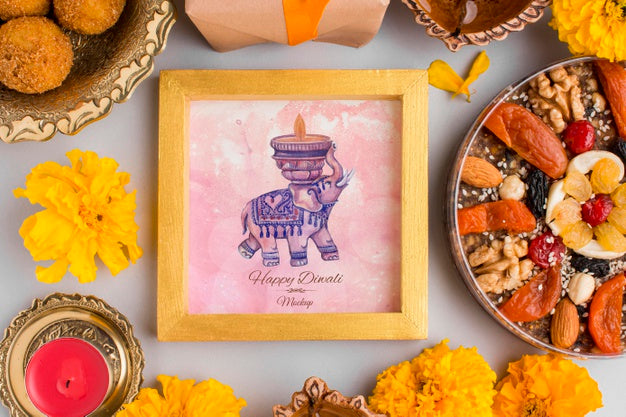 Diwali Festival Holiday Frame Mock-Up Elephant Psd
