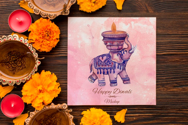 Diwali Festival Holiday Watercolour Elephant Mock-Up Psd