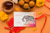 Diwali Festival Mock-Up Elephant Drawing Card With Ribbon Psd