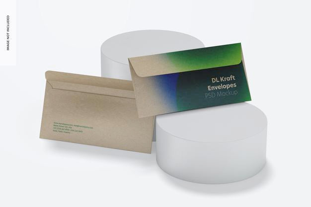Dl Kraft Envelopes Mockup, Front View Psd