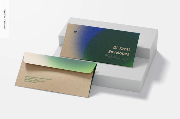 Dl Kraft Envelopes Mockup, Perspective Psd