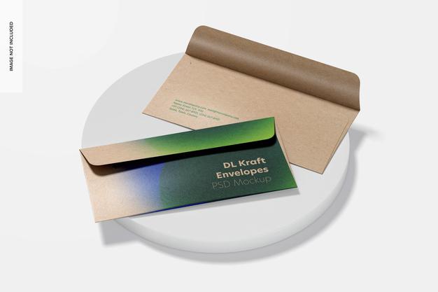 Dl Kraft Envelopes Mockup, Top View Psd
