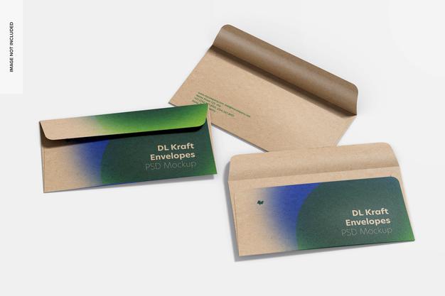 Dl Kraft Envelopes Set Mockup Psd