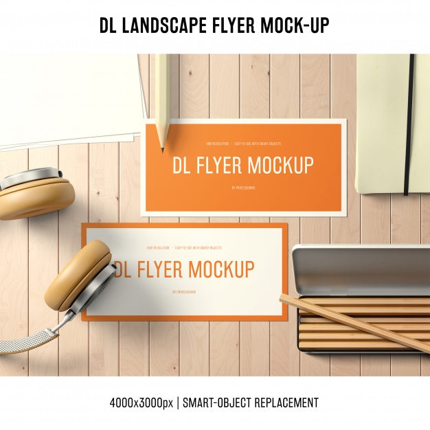 Dl Landscape Flyer Mockup On Desk Psd