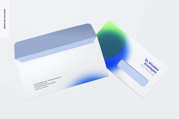 Dl Window Envelopes Mockup Perspective Psd