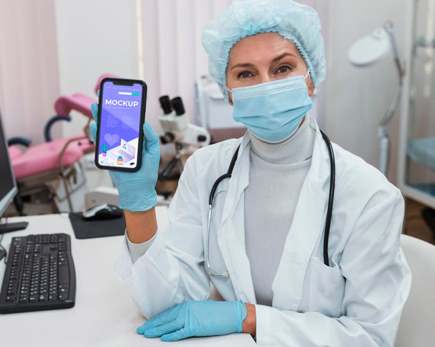 Doctor Holding Phone Mock-Up At Desk Psd