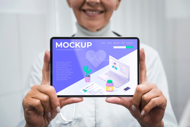 Doctor Holding Tablet Mock-Up Psd
