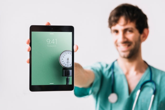 Doctor Showing Tablet Mockup Psd
