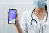 Doctor With Face Mask Holding Phone Mock-Up Psd
