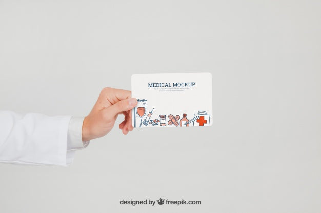 Doctor'S Hand With Mock Up Of Card Psd