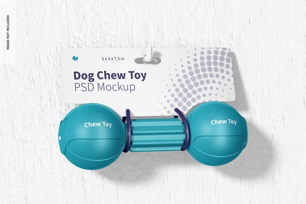 Dog Barbell Chew Toy Packaging Mockup, Hanging On Wall Psd