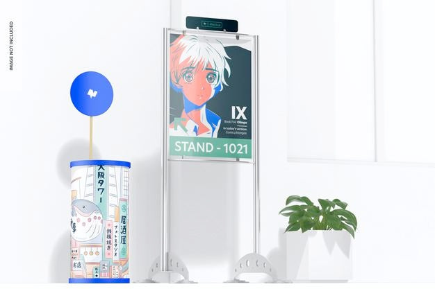 Double-Sided Display Stand Mockup, Left View Psd