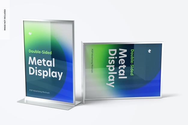 Double-Sided Poster Metal Desktop Display Mockup, Front View Psd