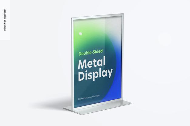 Double-Sided Poster Metal Desktop Display Mockup, Right View Psd